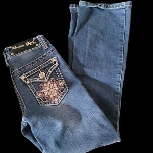 Zara Women's Embroidered Blue Boot Cut Jeans